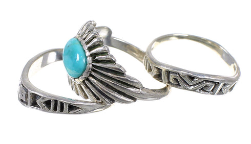 Stackable Turquoise Genuine Sterling Silver Southwestern Ring Set Size 8-1/4 QX83884